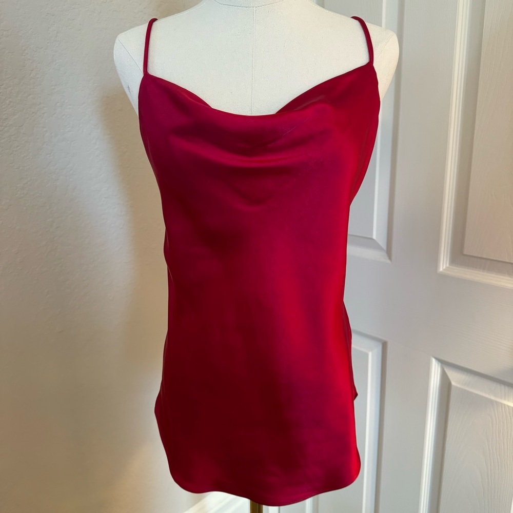 NWT Sexy Red Satin Cowl Neck Tank